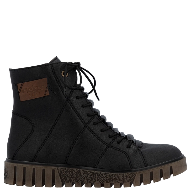 Rieker Wygodne Ocieplane Botki Trzewiki Damskie Sznurowane Czarne Y3421-00-BLK