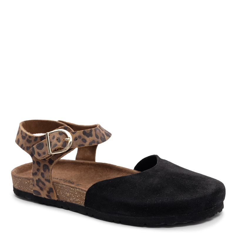 Maciejka Leather Closed-Toe Sandals Adjustable Strap Black & Leopard H7365-01/00-0