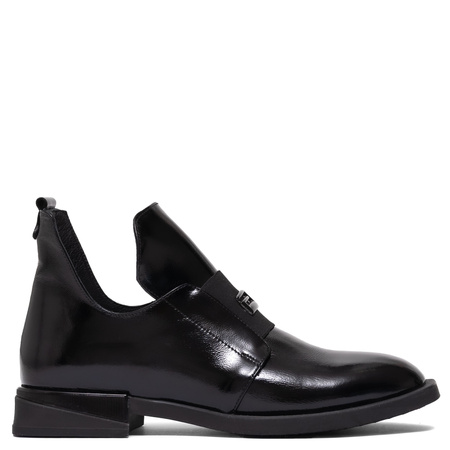 Boccato Botki Damskie Lakierowane Botki Wsuwane Czarne 049-1738SA-102T