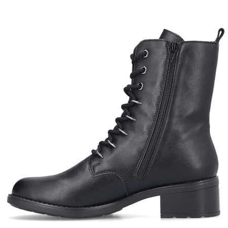 Rieker Sznurowane Botki Damskie Na klocku Ocieplane Czarne 75430-00-BLACK