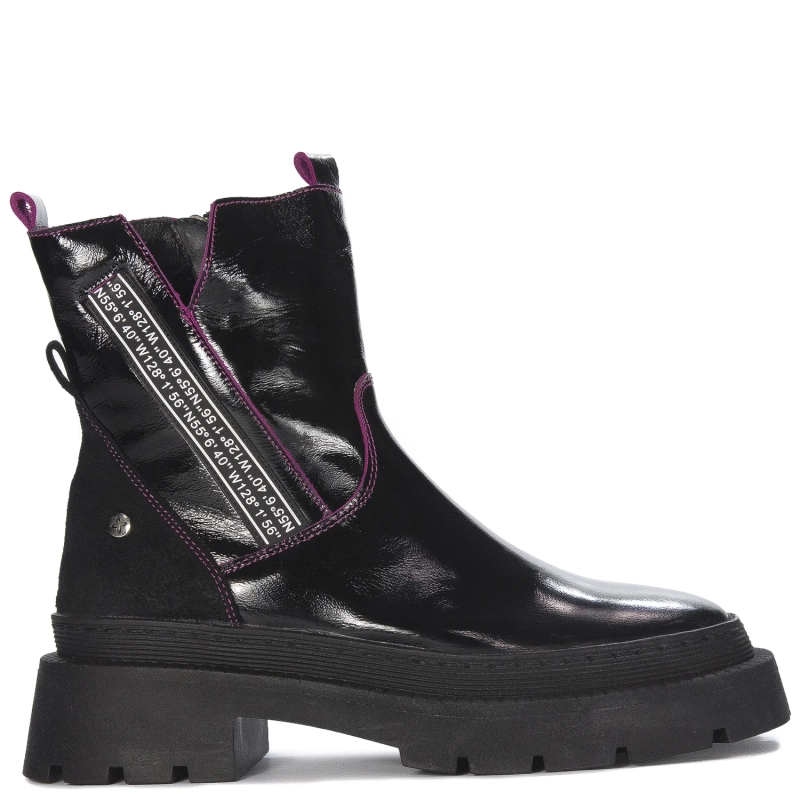Maciejka Women's Black + Fuchsia Pattented Leather Boots
