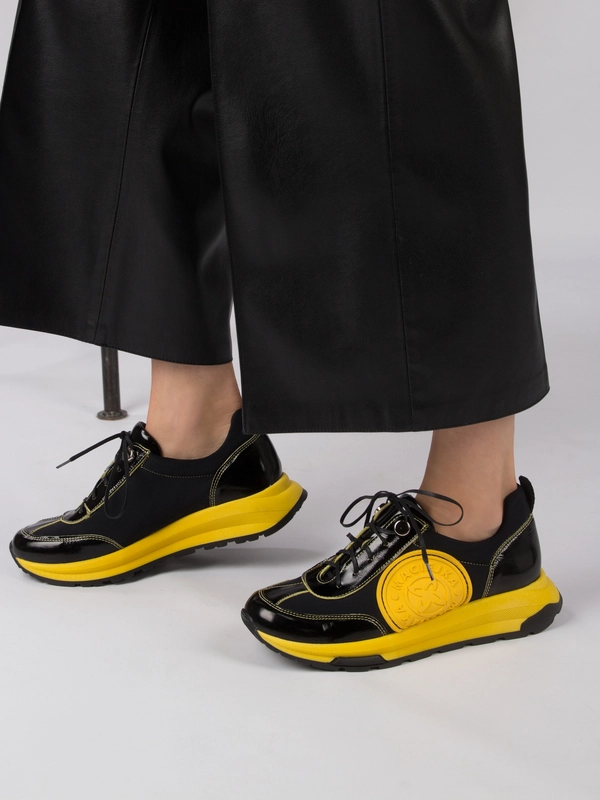 Maciejka Platform Sneakers With Patent Accents Black–Yellow 06295-01/00-8