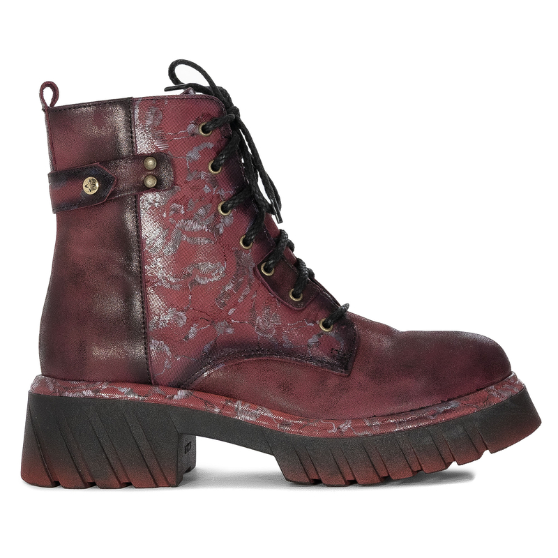 Maciejka Leather Women's Boots With Decorative Pattern Burgundy 07071-23/00-8