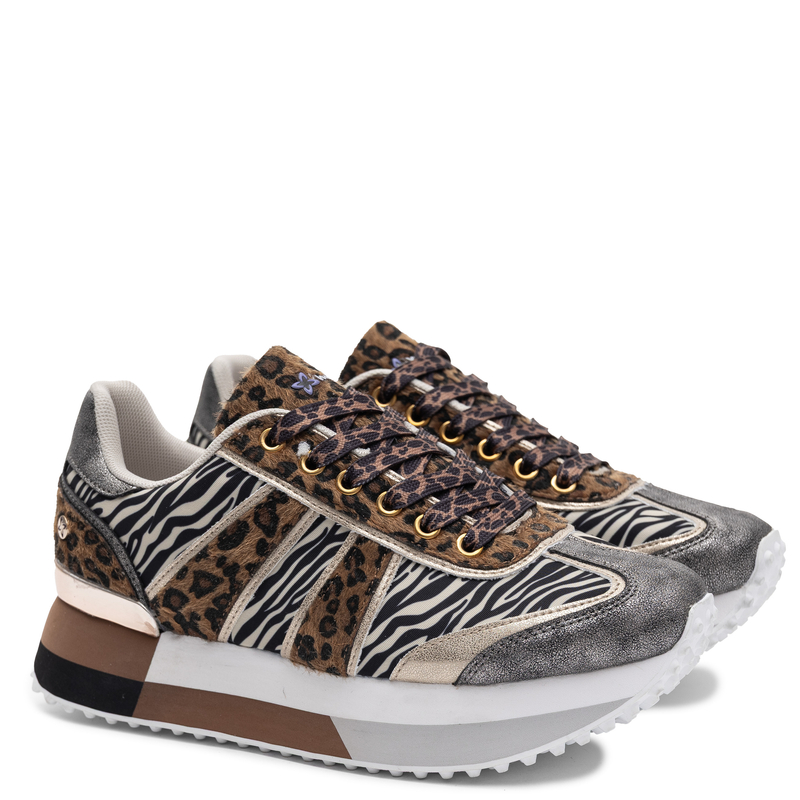Maciejka Leather Sneakers In Leopard And Zebra Print With Silver Details M7356-25/00-7