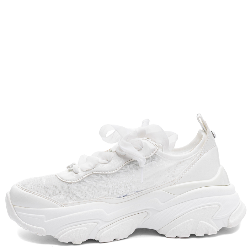 Buffalo Corin Platform Sneakers Lace Sequins White 1636728-WHT