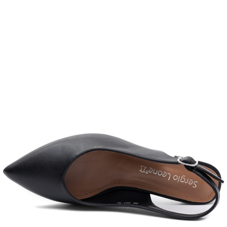 Sergio Leone Elegant Block Heel Slingback Pumps Black SK-463
