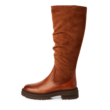 Marco Tozzi Leather Knee-High Boots with Warm Lining, 4.5 cm Block Heel, Cognac Brown 2-25690-45-392