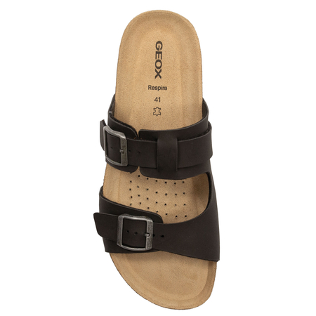 Geox Men's Leather Flip Flops Black