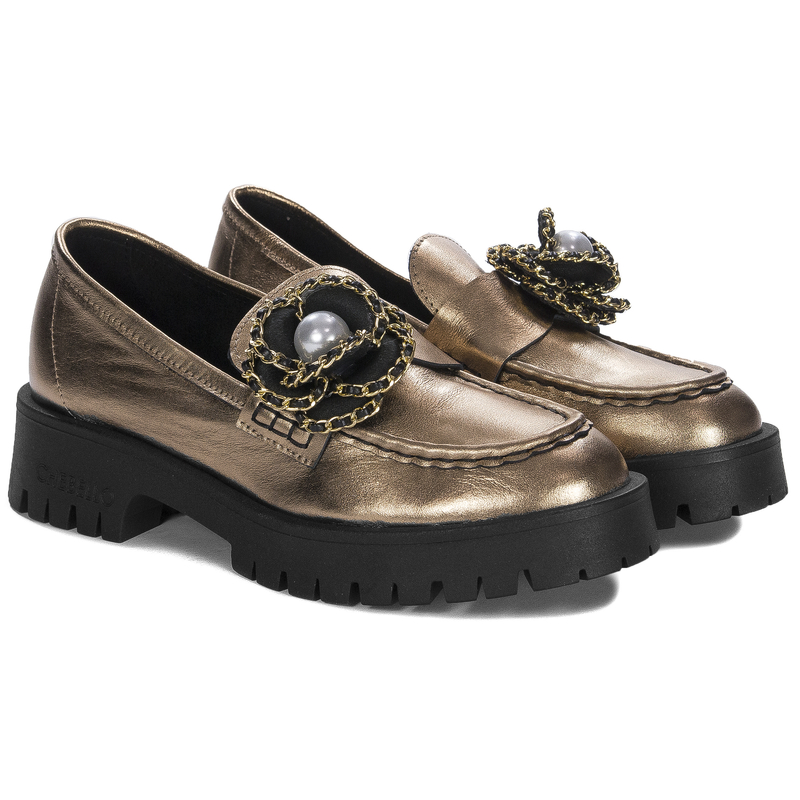 Chebello Women's leather platform gold moccasins