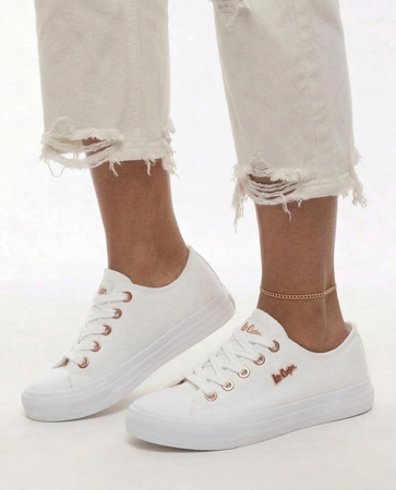 Lee Cooper Tkaninowe Trampki Damskie Białe z Detalami Rose Gold LCW-26-02-4068L