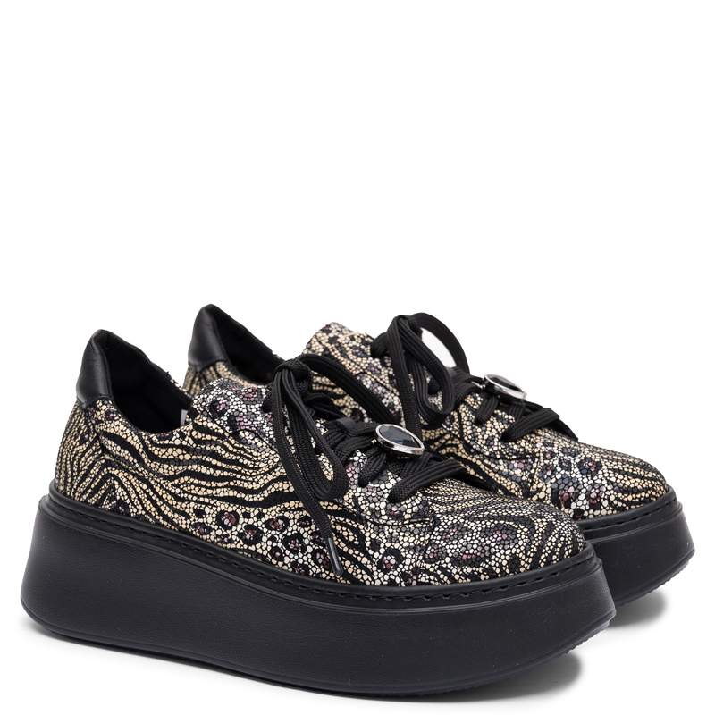 Maciejka Genuine Leather Platform Sneakers Patterned Beige 6191W-26/00-8