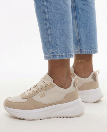 GAP Beige Platform Sneakers Gold Logo GPW6155300049