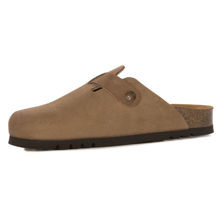 Scholl Suede Leather Closed-Toe Clogs Adjustable Buckle Brown F32198-1062