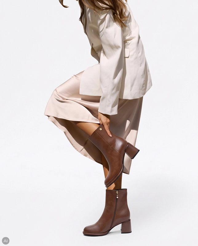 Maciejka Skórzane Na Słupku Botki Damskie Ocieplane Brązowe K7753-29/00-7
