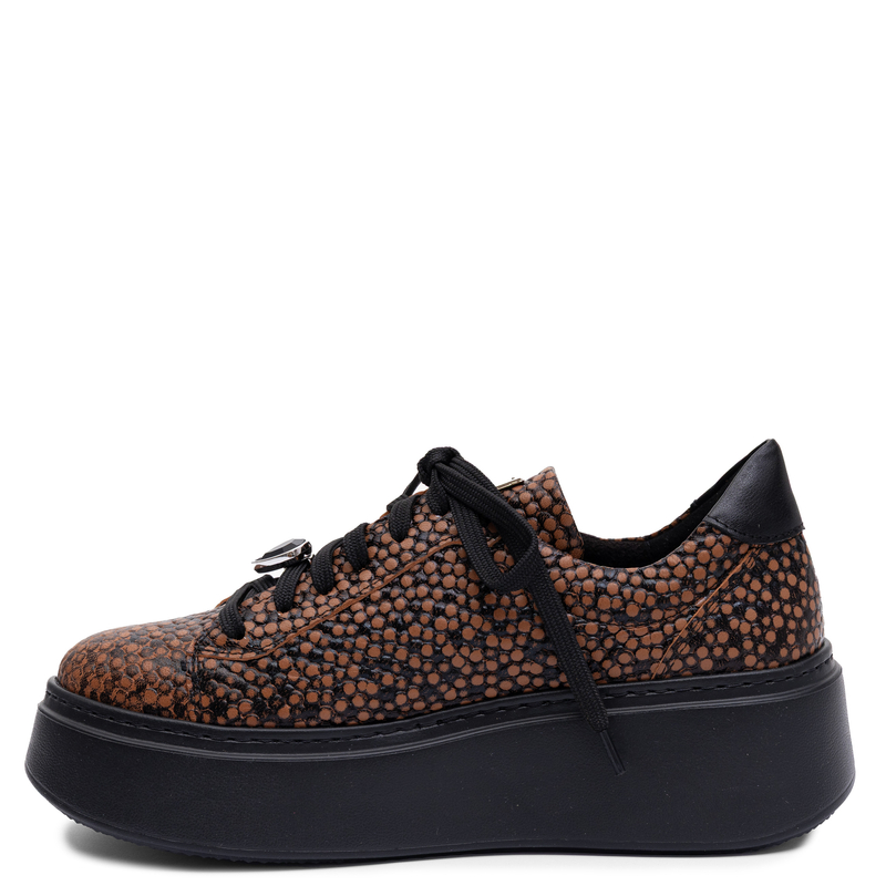 Maciejka Skórzane Sneakersy Damskie Na Platformie Brązowe W Kropki 6191W-16/00-8