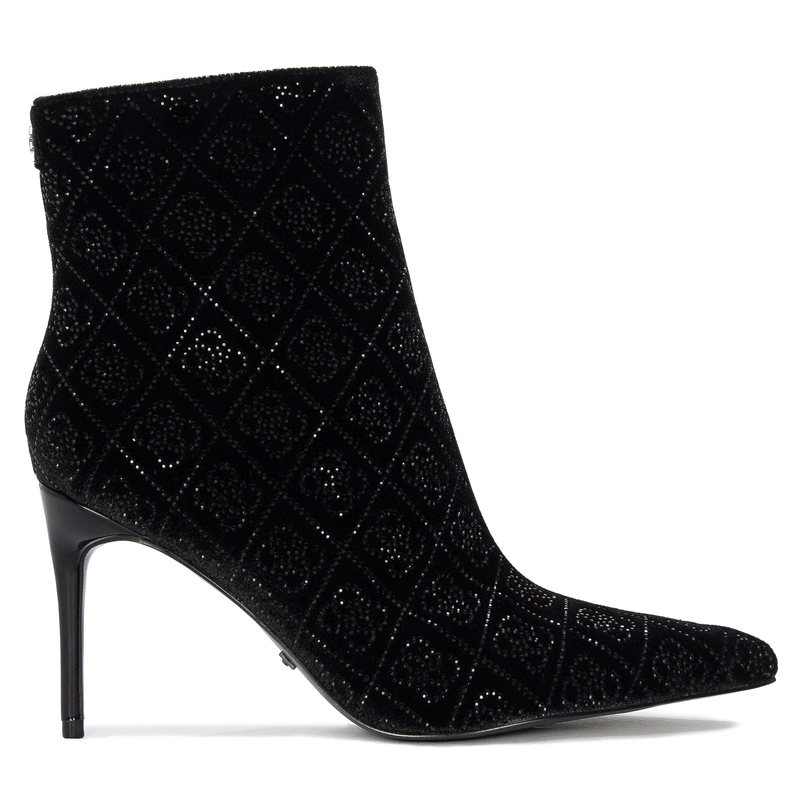 Guess welurowe botki na szpilce szpiczasty nosek czarne FL8HNFAB10 BLACK