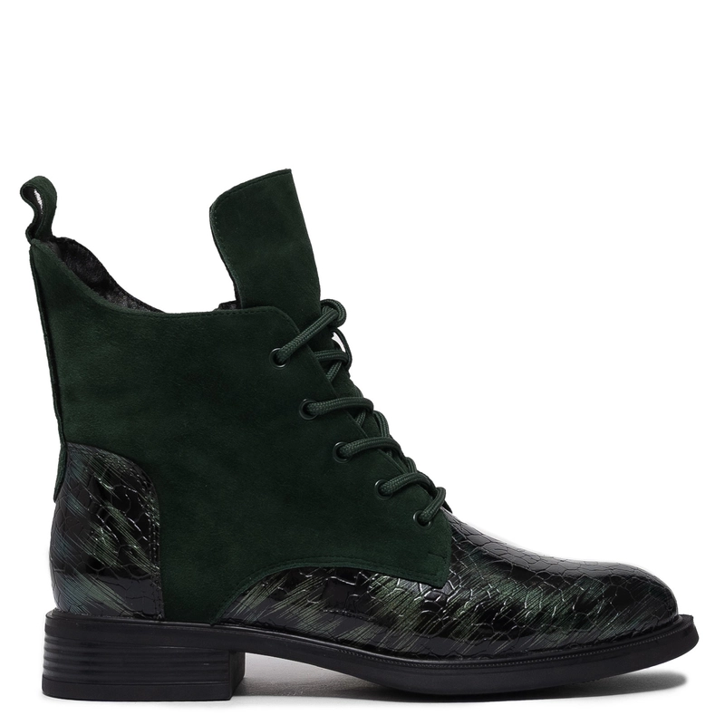 Artiker Lace-Up Ankle Boots Flat Sole Green 57C0194