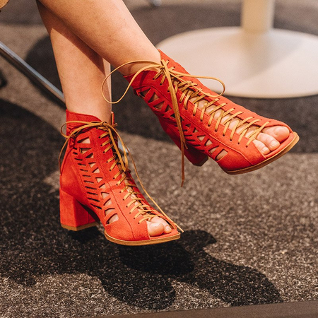 Maciejka Skórzane Botki Ażurowe Z Odkrytymi Palcami Czerwone 4040S-08/00-5
