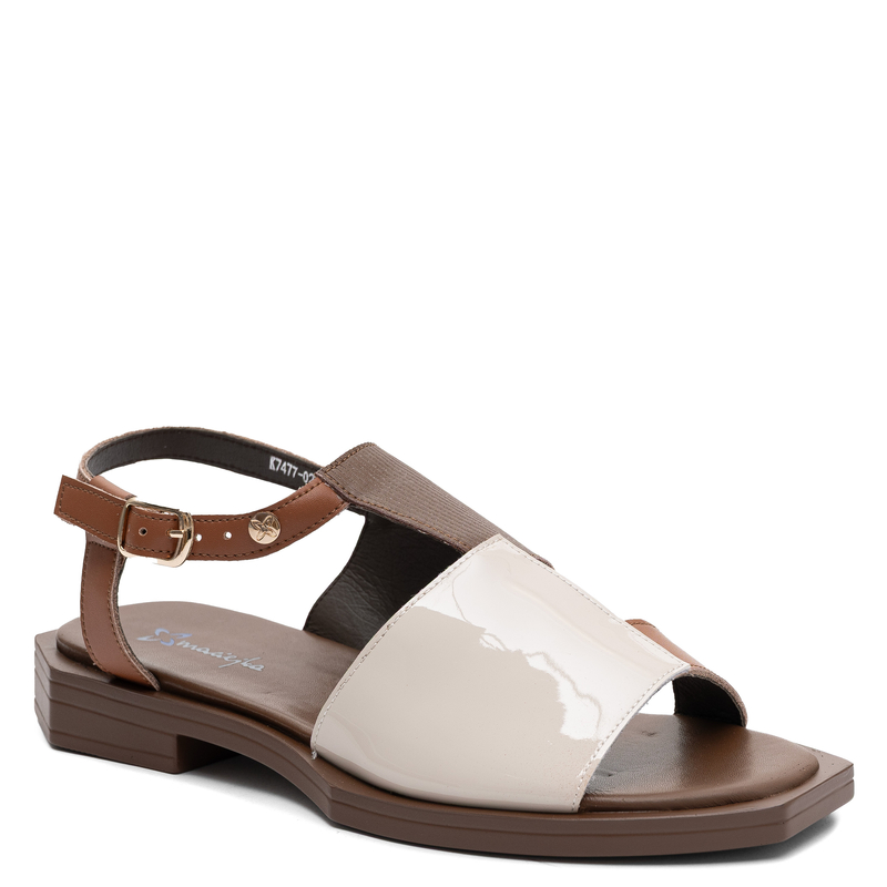 Maciejka Leather Asymmetric Sandals Square Toe Beige-Brown K7477-02/00-1