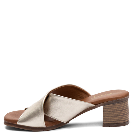 Maciejka Leather Cross Strap Heeled Mules Gold E7390-25/00-1