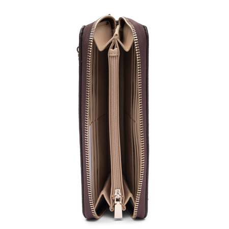 Guess Elegancki Zapinany Na Zamek Portfel Damski Z Paskiem Brązowy SWBG9735146-BROWN