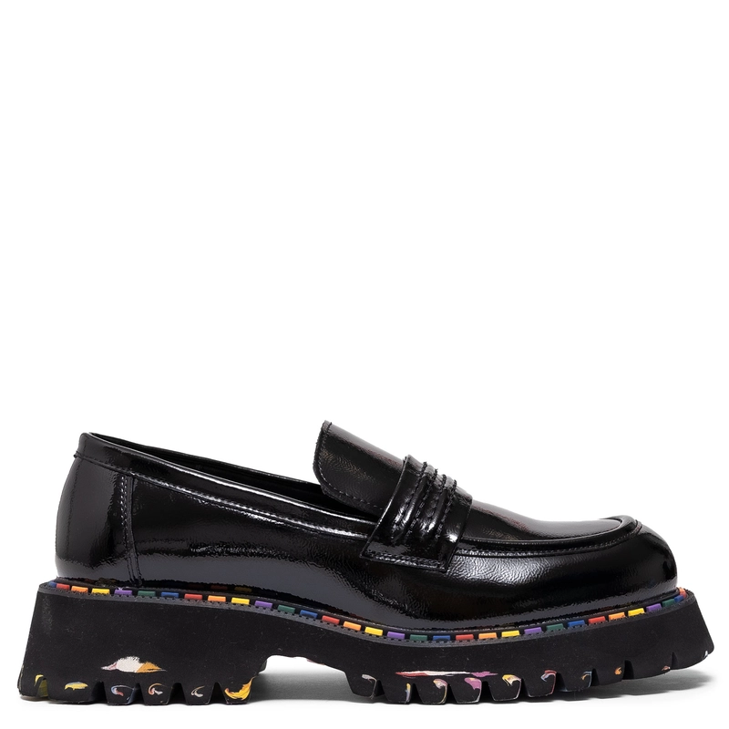 T. Sokolski Patent Leather Platform Loafers Chunky Sole Black CH-J25-75-BLK-L