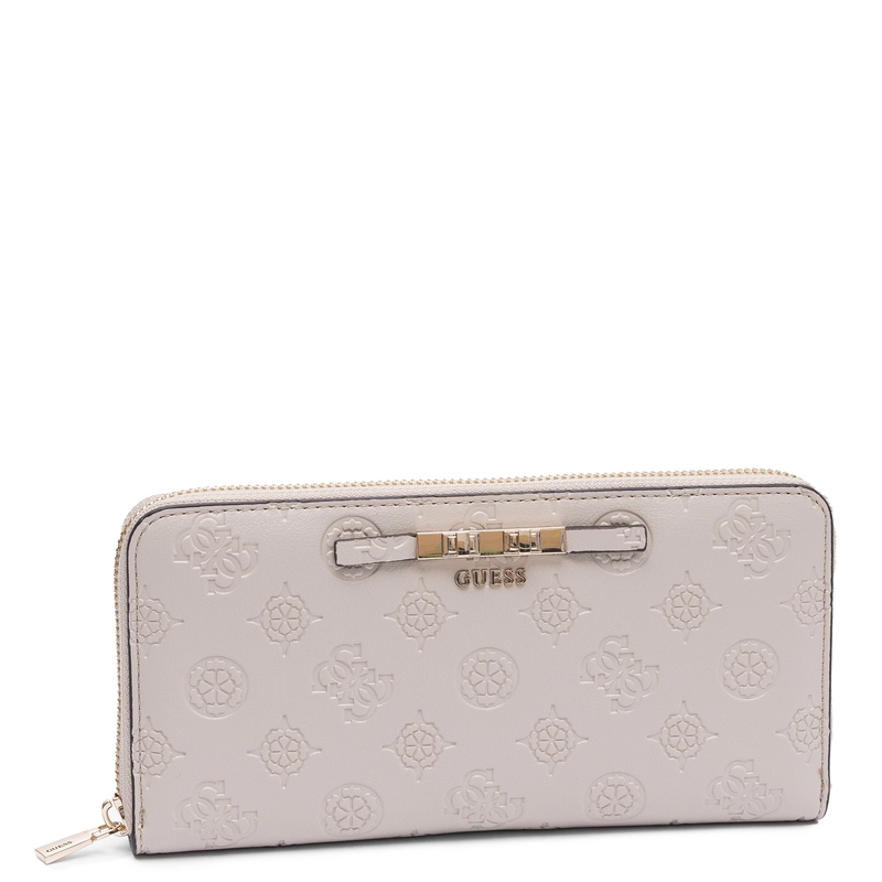 Guess Elegancki Zapinany Na Zamek Portfel Damski Z Paskiem Beżowy SWPD2225146-BONE