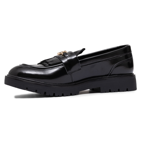 Tommy Hilfiger Patent Loafers Women’s Dress Flats Gold Logo Black T3A4-34011-1453999