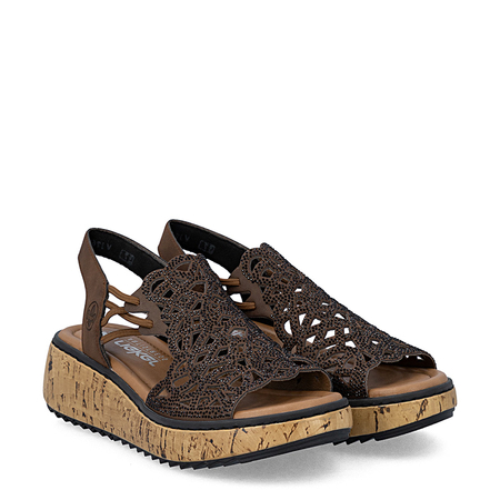 Rieker Brown Wedge Sandals With Rhinestones V1765-24