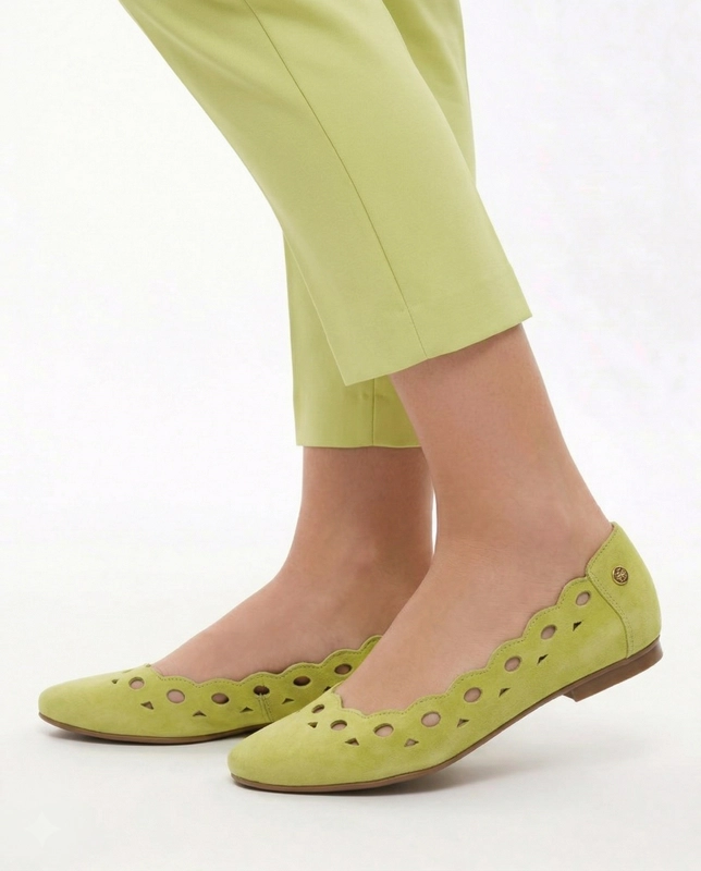 Maciejka leather laser-cut ballerinas flat heel green 01299-09/00-5