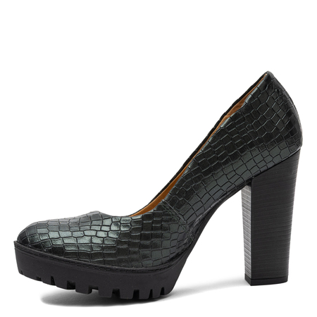 Maciejka Leather Pumps Block Heel Platform Green 2629W-02/00-1
