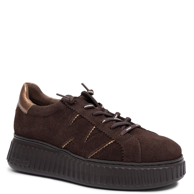 Wonders Wygodne Skórzane Sneakersy Na Platformie Brązowe A-5201-Tes-Oro