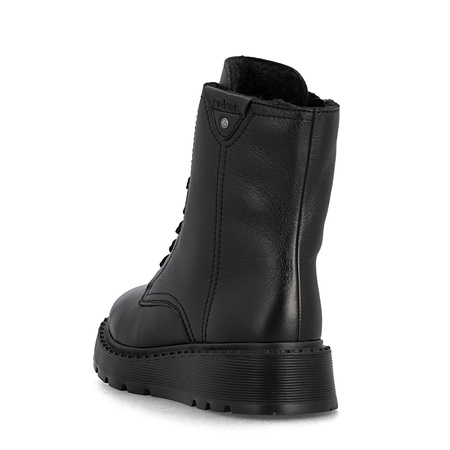 Rieker Leather Lace-Up Ankle Boots Platform Side-Zip Black 70408-00-BLACK