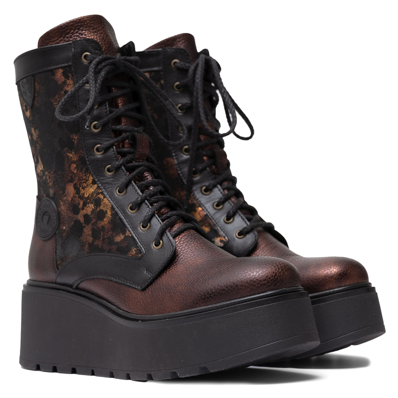 Maciejka Leather Women’s Platform Ankle Boots With Zip And Laces Brown-Black 06720-02/00-8