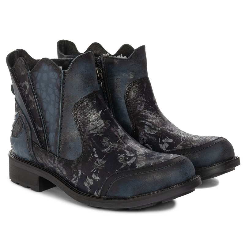 Maciejka Floral Leather Ankle Boots Flat Heel Navy 07006-06/00-8