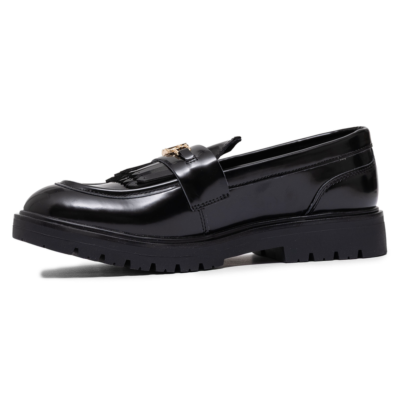 Tommy Hilfiger Patent Loafers Women’s Dress Flats Gold Logo Black T3A4-34011-1453999