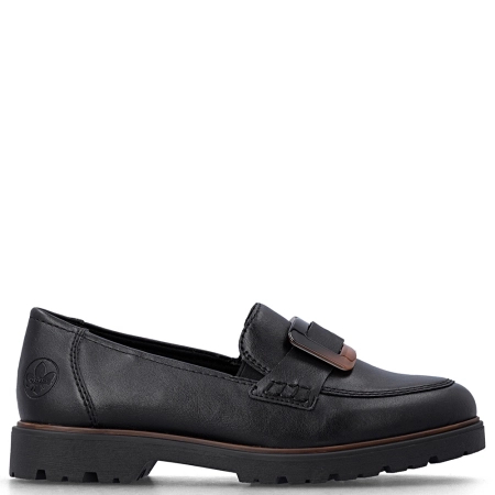 Rieker Black Women's Loafers Tortoiseshell Buckle Slip-On Shoes 45553-00-BLK