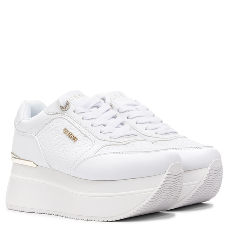 Guess Platform Quilted Monogram Sneakers Metallic Heel White FLPC10FAL12 WHITE