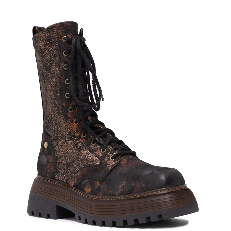 Maciejka Combat Leather Patina Boots Chunky Sole Brown-Gold 06203-32/00-8