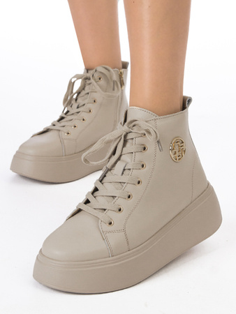 Filippo Leather Platform Ankle Boots With Zipper Beige DBT6338/25 BE