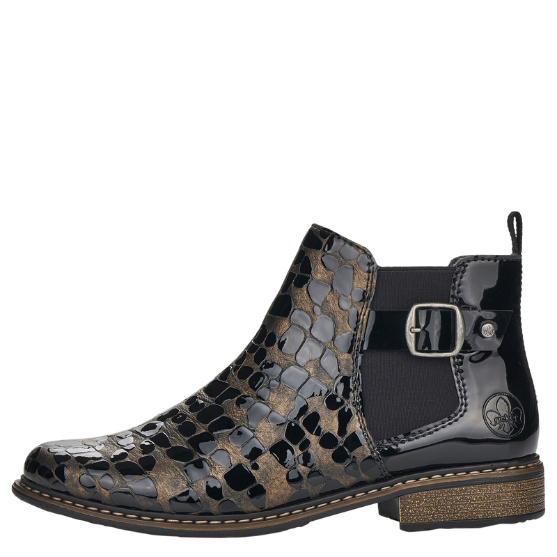 Rieker Skórzane Ocieplane Botki Lakierowane Czarne Z4965-90-BLK