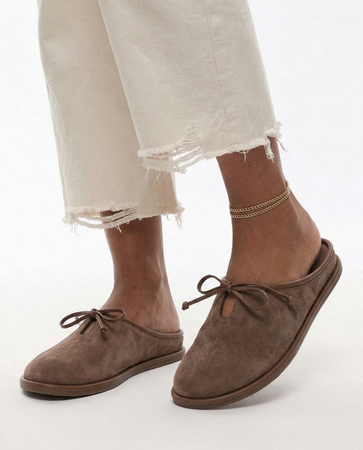 Maciejka Suede Leather Mules Open Heel Flat Brown K7514-14/00-1