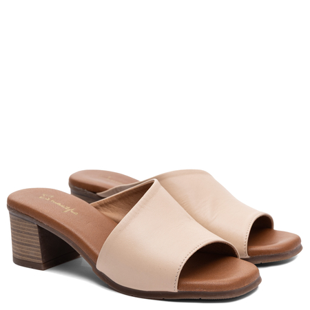 Maciejka Leather Comfortable Block Heel Slides Beige E7395-04/00-1