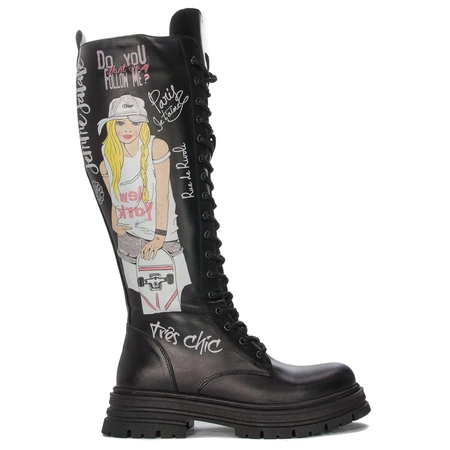 Kozaki Venezia Black skórzane Czarne