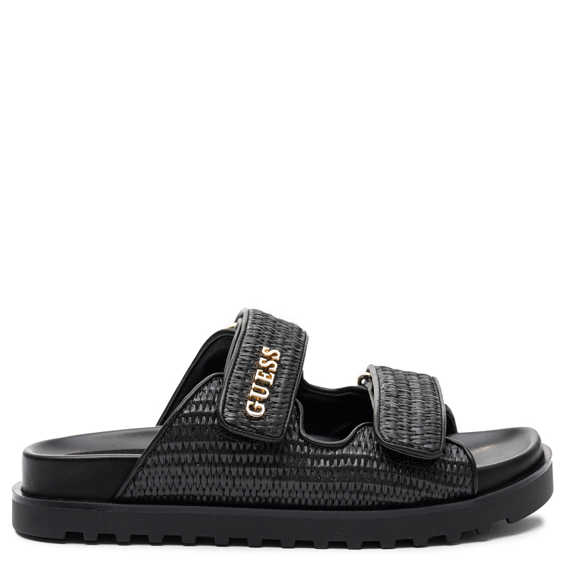 Guess Klapki Damskie Regulowane Na Rzep Klapki Na Platformie 4 Cm Czarne FLJFDE-FAP19-BLK