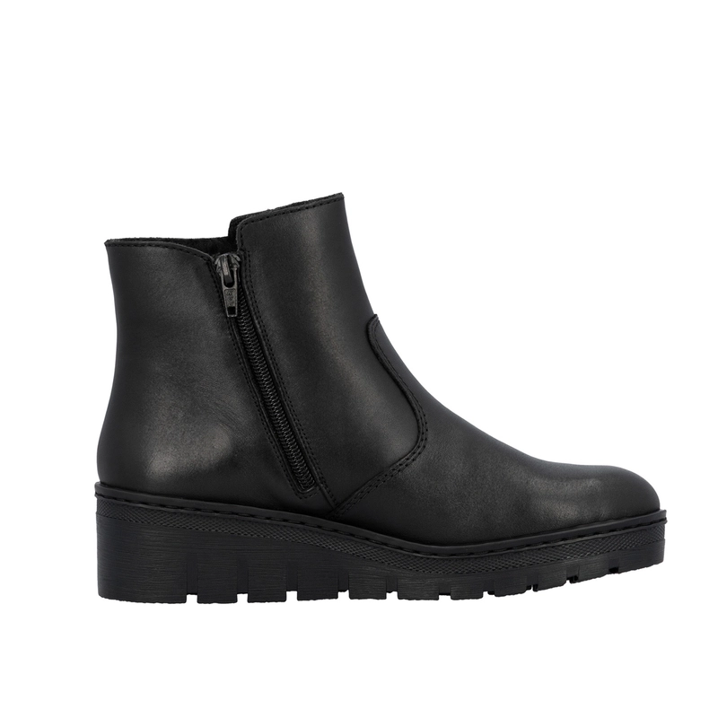 Rieker Skórzane Botki Ocieplane na Platformie Czarne X9165-01-BLACK