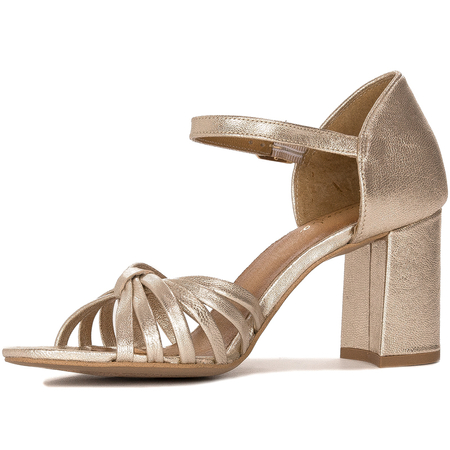Maciejka Elegant Leather Block Heel Sandals Metallic Gold 06025-25/00-1