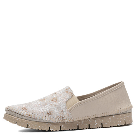 Maciejka Leather Patterned Slip-On Loafers Flexible Sole Beige 03512-72/00-0