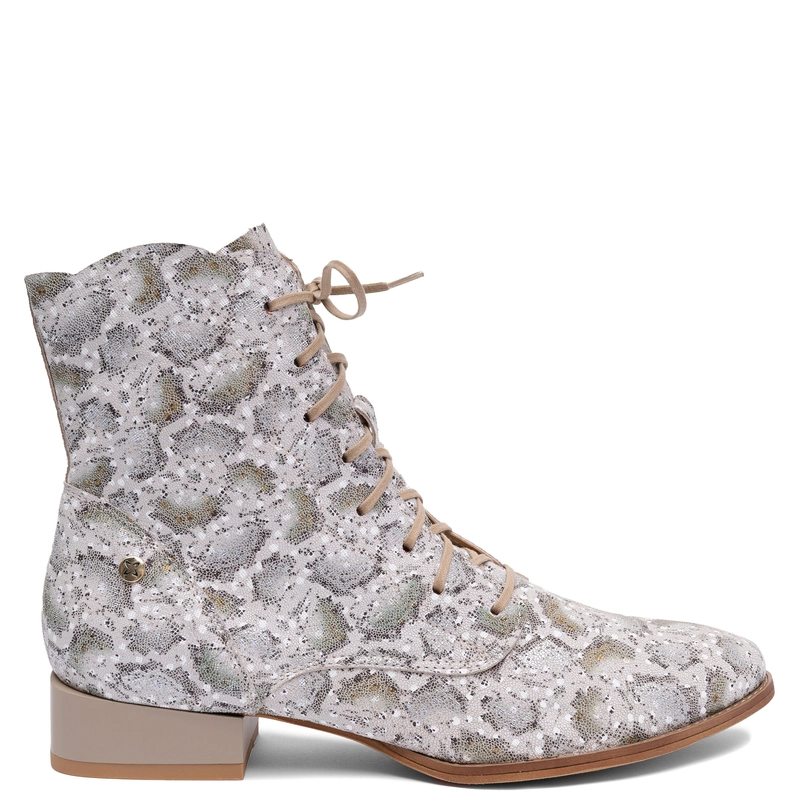 Maciejka Women's Leather Lace Up Boots Cutout Distress Beige 6391W-04/00-1