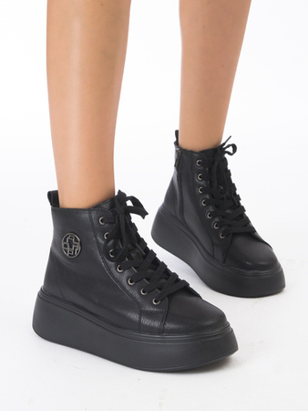 Filippo Leather Platform Ankle Boots With Zip And Laces Black DBT6338/25 BK